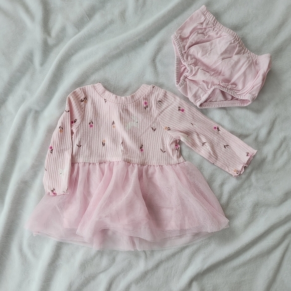 Cat & Jack Other - Cat & Jack pink bunny & floral print long sleeve tulle dress 0-3m NWOT